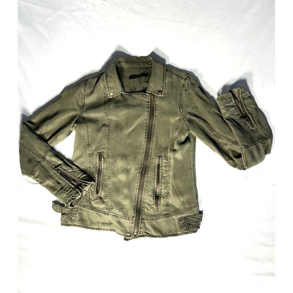 Max Jeans Olive Tencel Moto Utility Jacket Zip Front XS